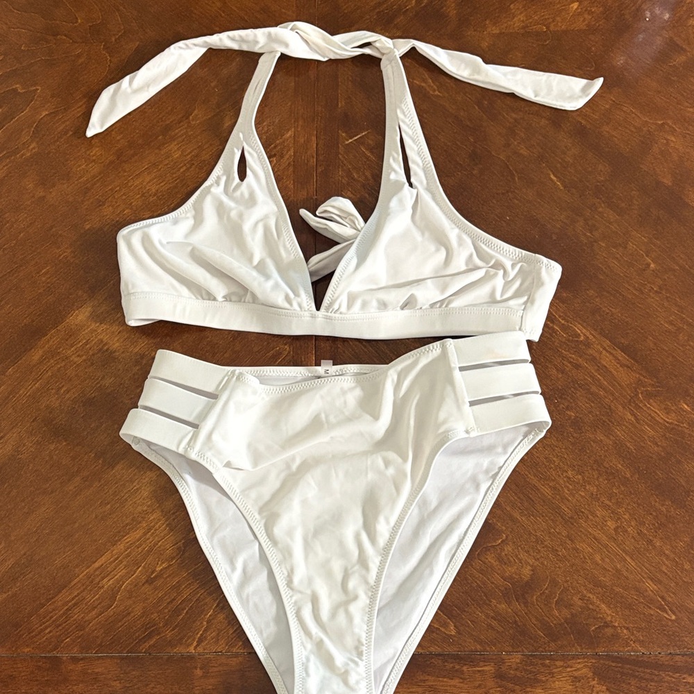 White Halter Bikini Set